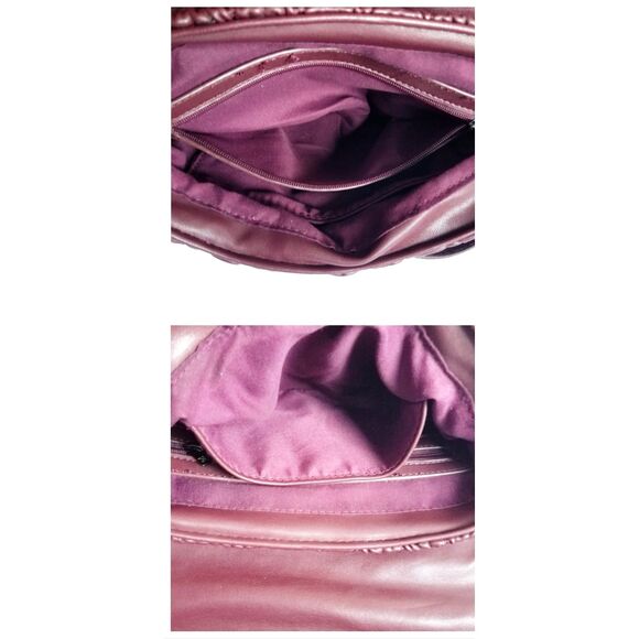 BADGLEY MISCHKA Burgundy Mini Quilted Messenger Bag Vegan Leather Plum - Picture 9 of 13